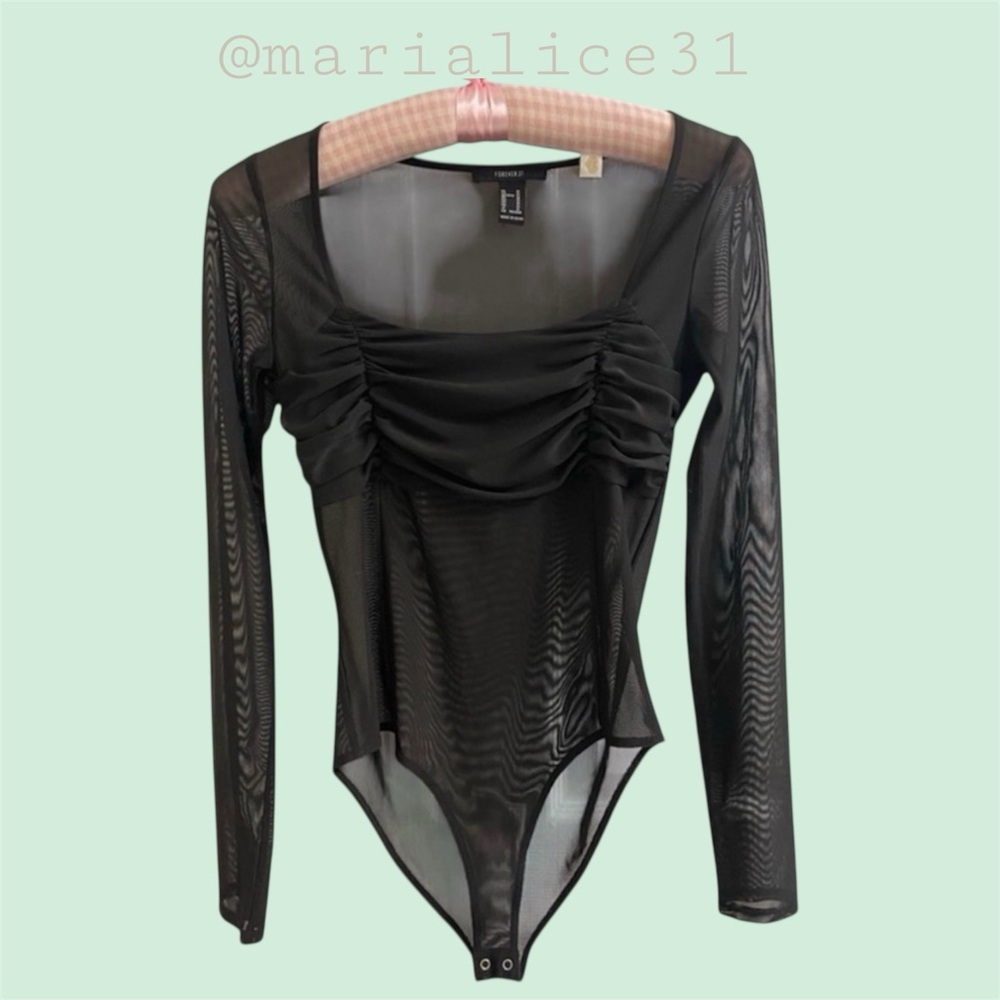 Forever 21 Black Sheer Bodysuit, M - Picture 7 of 7